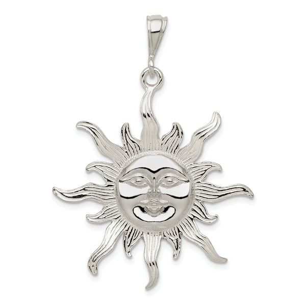 Carat in Karats Sterling Silver Polished Sun Charm Pendant (1.1 Inch x 0.86 Inch)