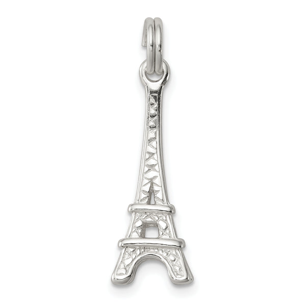 Quilate en quilates Plata de ley Acabado pulido Torre Eiffel Colgante con amuleto (23 mm x 8 mm)