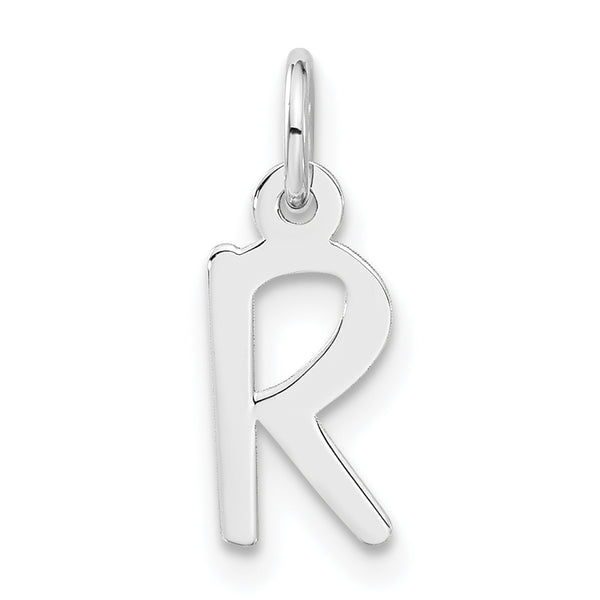 Carat in Karats Sterling Silver Polished Finish Small Slanted Block Initial R Charm Pendant (15mm x 6mm)