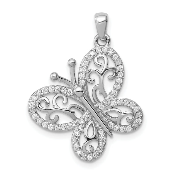 Carat in Karats Sterling Silver Rhodium-Plated Polished CZ Butterfly Pendant