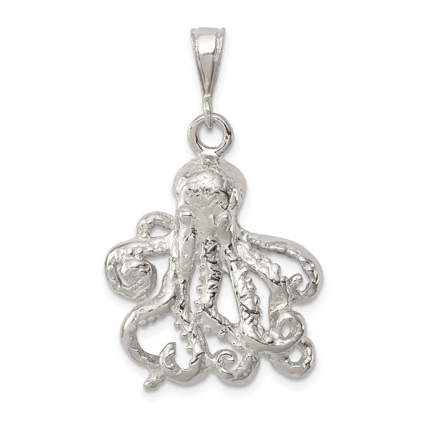 Quilate en quilates Plata de ley Acabado pulido Pulpo Charm Colgante (26 mm x 22 mm)