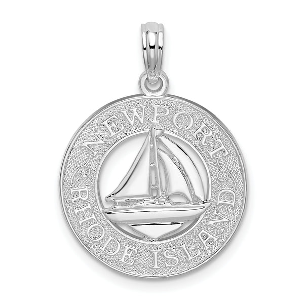 Carat in Karats Sterling Silver Polished Finish Newport E Island With Sailboat Circle Charm Pendant (25.33mm)