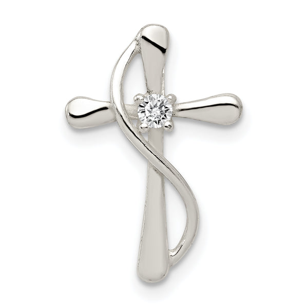 Carat in Karats Sterling Silver Polished Cubic Zirconia Cross Charm Pendant (0.74 Inch x 0.51 Inch)