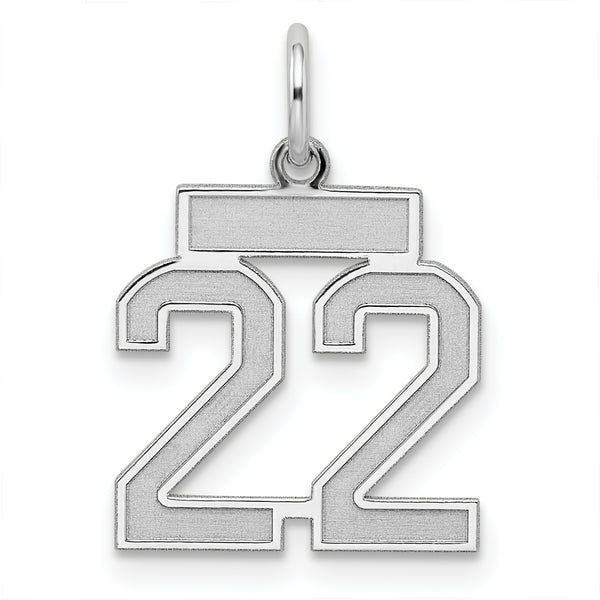 Carat in Karats Sterling Silver Polished Finish Laser Design Rhodium-Plated Satin Number 22 Charm Pendant (19mm x 14mm)