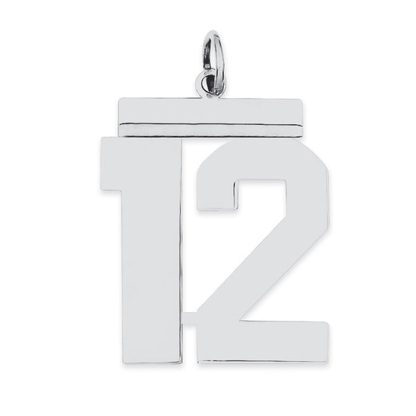 Carat in Karats Sterling Silver Polished Finish Rhodium-Plated Number 12 Charm Pendant (24mm x 20mm)