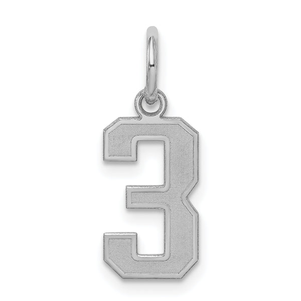 Carat in Karats Sterling Silver Polished Laser Design Rhodium-Plated Satin Number 3 Charm Pendant (0.74 Inch x 0.27 Inch)