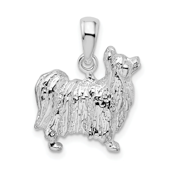 Carat in Karats Sterling Silver Textured 3D Papillon Dog Charm Pendant (16.6 mm x 15.8 mm)