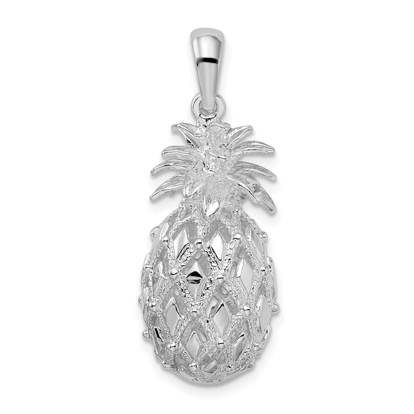 Carat in Karats Sterling Silver Polished Finish 3D Cut-Out Large Pineapple Charm Pendant (33mm x 13mm)