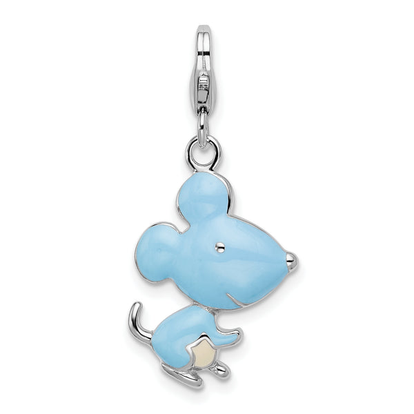 Carat in Karats Sterling Silver Polished Rhodium-Plated 3-D Enameled Mouse With Fancy Lobster Clasp Charm Pendant (1.65 Inch x 0.62 Inch)