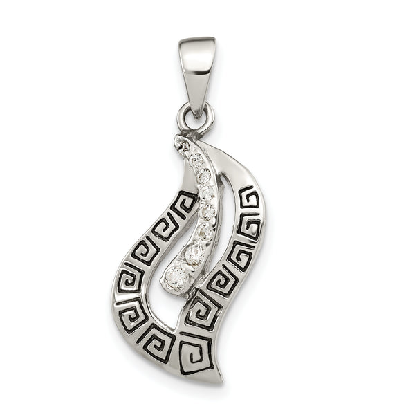 Carat in Karats Sterling Silver Polished Finish Enamel CZ Greek Key Charm Pendant (30.38mm x 11.92mm)