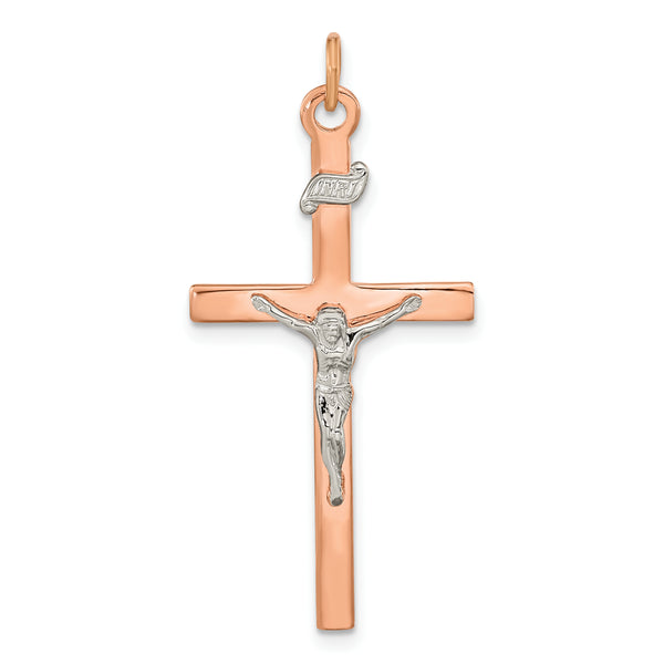 Quilate en quilates Plata de ley con acabado pulido Chapado en oro Inri Crucifix Cross Charm Pendant (35,77 mm x 18,27 mm)