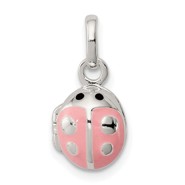 Quilates en quilates Plata de ley Pulido Rosa Esmalte Ladybug Medallón Colgante Charm (0.66 pulgadas x 0.32 pulgadas)