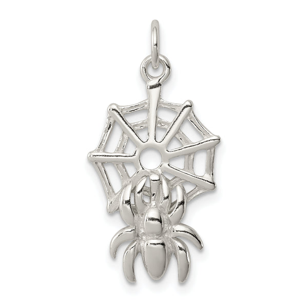 Carat in Karats Sterling Silver Spider On Web Charm Pendant (1.1 Inch x 0.55 Inch)