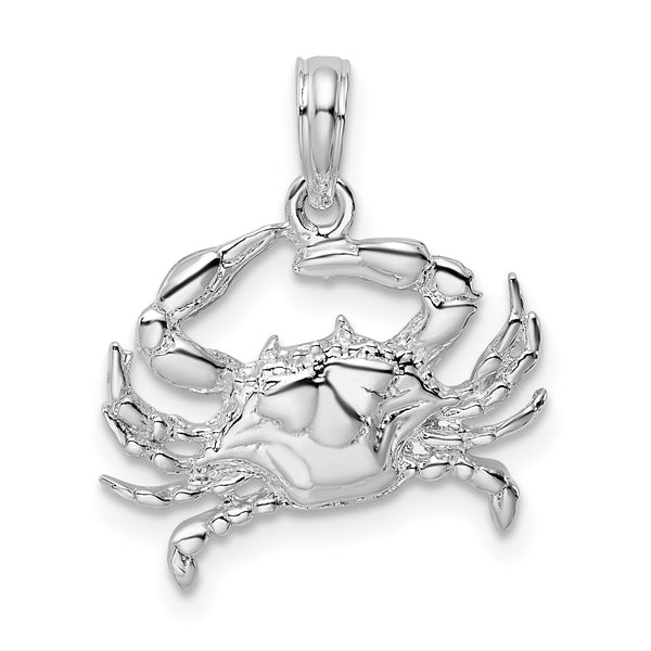 Carat in Karats Sterling Silver Polished Finish Blue Crab Charm Pendant (19mm x 16.5mm)