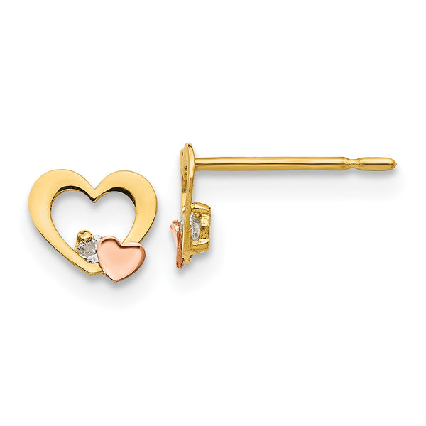 Carat in Karats 14K Two-Tone Madi CZ Youth's Heart Post Aretes (5 mm x 6 mm)