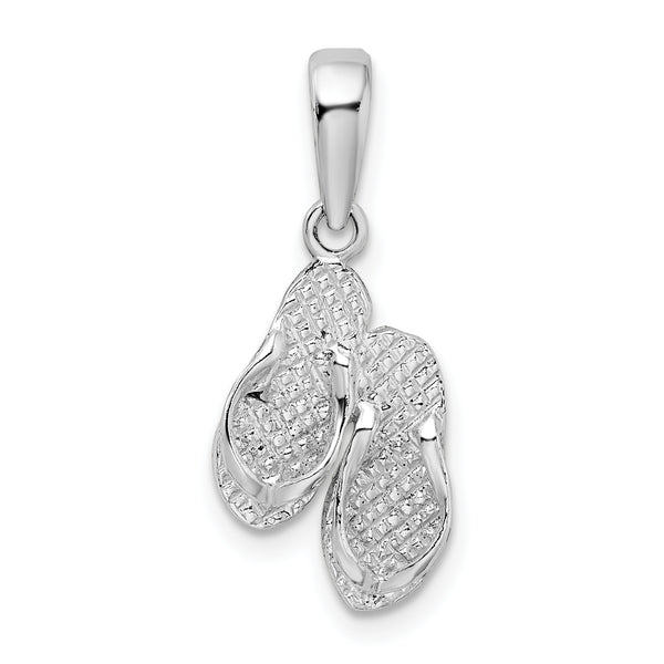 Carat in Karats Sterling Silver Polished Finish And Textured Marco Island Flip Flops Charm Pendant (22.98mm)