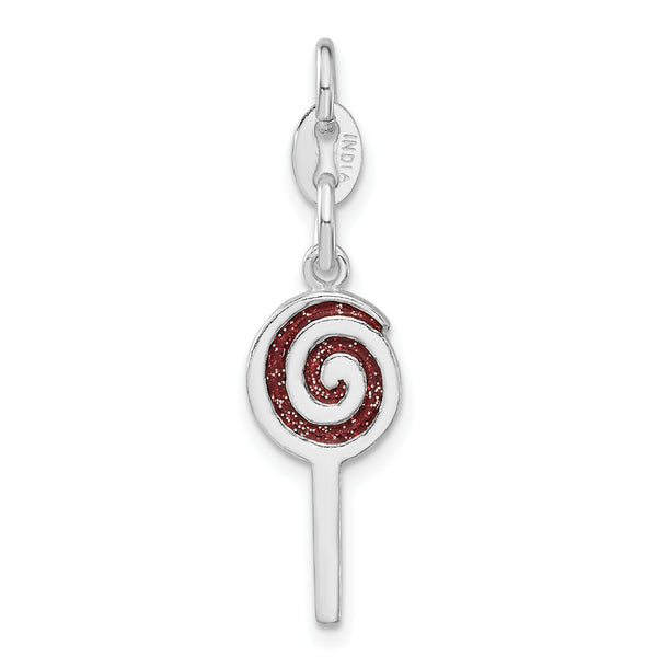 Carat in Karats Sterling Silver Polished Red Enameled Lollipop Charm Pendant (1.31 Inch x 0.34 Inch)