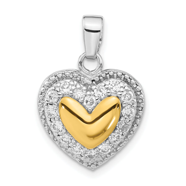 Carat in Karats Sterling Silver Polished Finish Gold Plated Heart Charm Pendant (24mm x 16.7mm)