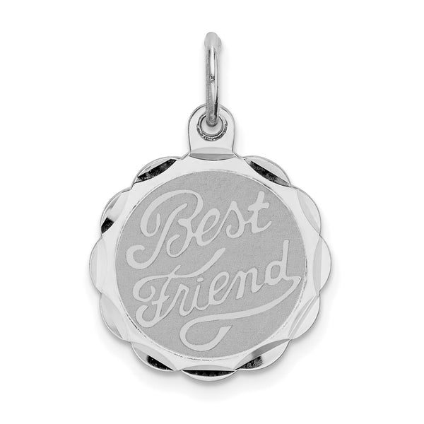 Carat in Karats Sterling Silver Polished Finish Rhodium-Plated Best Friend Disc Charm Pendant (18mm x 15mm)