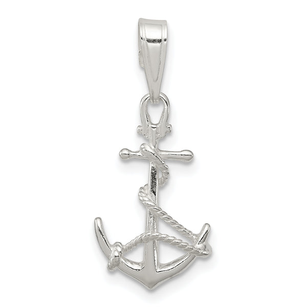 Carat in Karats Sterling Silver Polished Finish Anchor Rope Charm Pendant (25mm x 12mm)