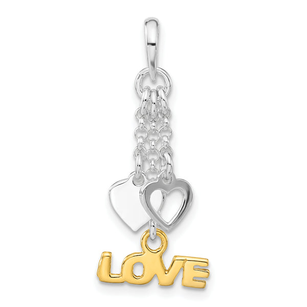 Carat in Karats Sterling Silver Polished Finish Gold -Tone Love And Hearts Dangle Charm Pendant (30.6mm x 12.75mm)