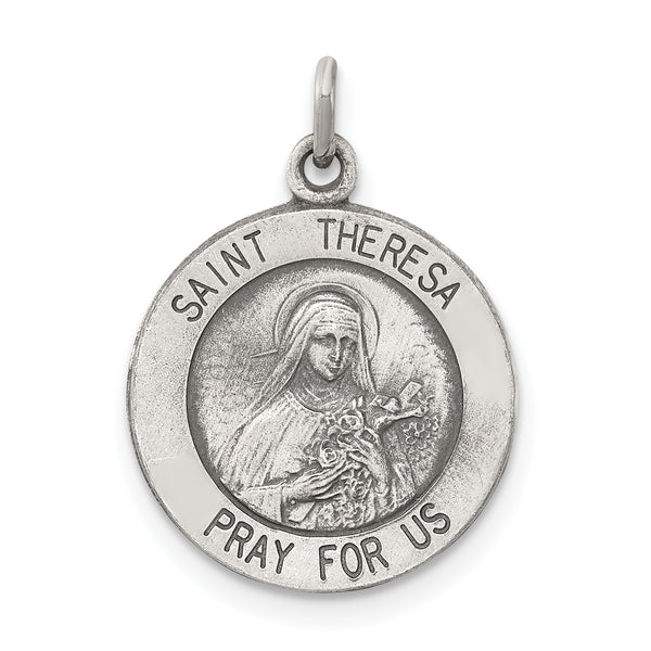 Carat in Karats Sterling Silver Antiqued St. Theresa Medal Pendant (20mm x 15mm)