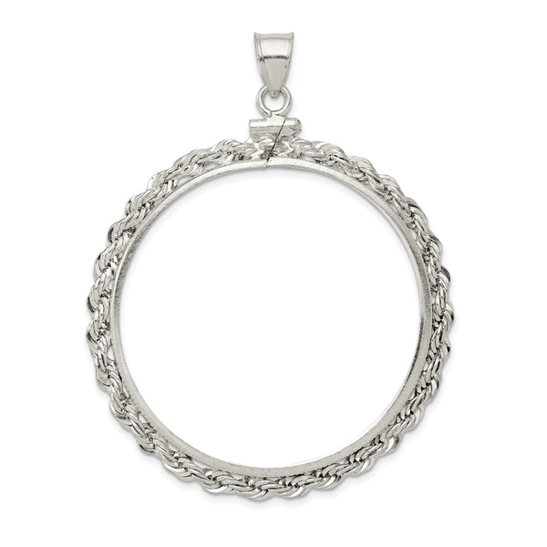 Carat in Karats Sterling Silver 40.6 X 3.1mm Rope Coin Bezel Pendant (1.6 Inches x Inches 0.12)