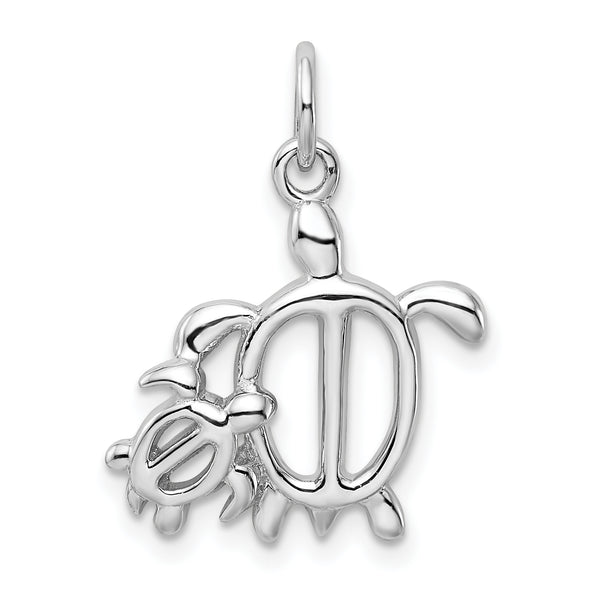 Carat in Karats Sterling Silver Polished Rhodium-Plated Turtles Charm Pendant (0.96 Inch x 0.35 Inch)