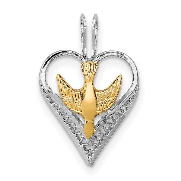 Carat in Karats Sterling Silver Two-Tone Anti-Tarnish Treated Dove Heart Pendant (0.71 Inches x Inches 0.47)