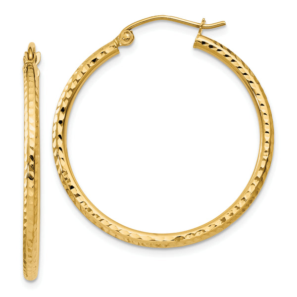 Carat in Karats 14K Yellow Gold Diamond-Cut Round Tube Hoop Earrings (30mm x (2mm Thickness)