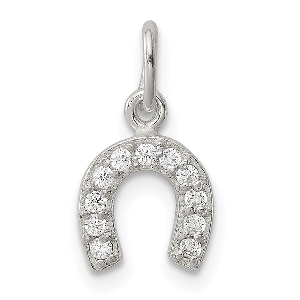 Carat in Karats Sterling Silver Polished Horseshoe Cubic Zirconia Charm Pendant (8 mm x 8 mm)