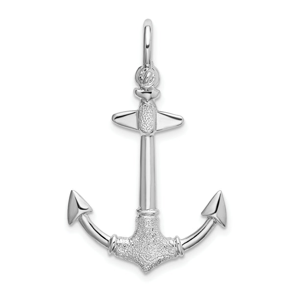 Carat in Karats Sterling Silver Polished Finish And Textured 3D Anchor Charm Pendant (33.84mm)