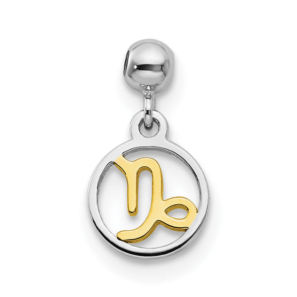 Carat in Karats Sterling Silver Rhodium-Plated Gold -Tone Capricorn Charm Pendant (12.1mm x 6.7mm)