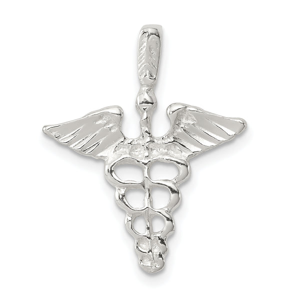 Quilate en quilates Plata de ley Acabado pulido Caduceo Charm Colgante (25 mm x 19 mm)