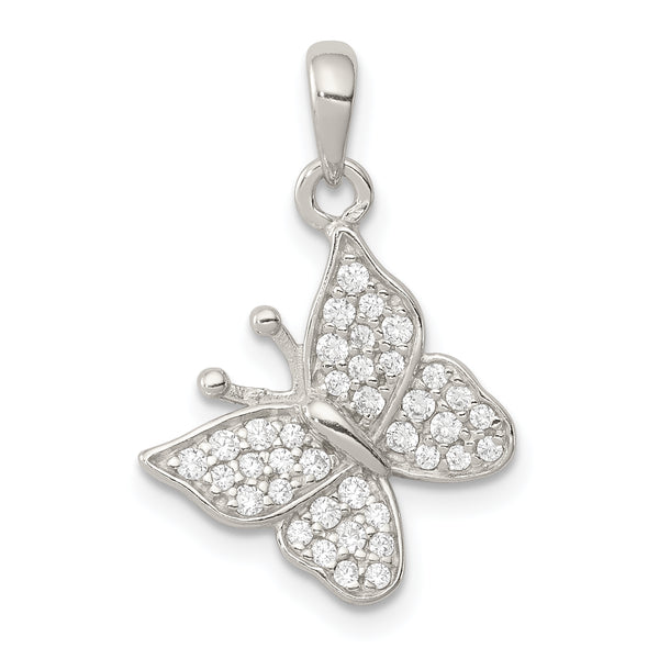 Carat in Karats Sterling Silver CZ Butterfly Charm Pendant (17.2 mm x 14.8 mm)