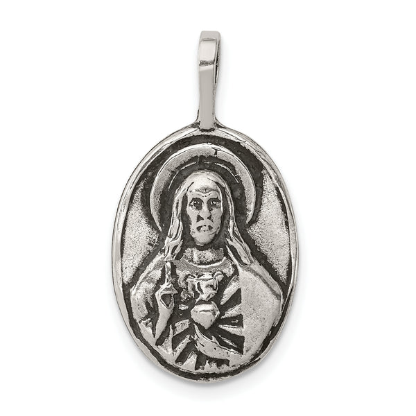 Quilates en quilates Plata de ley Envejecido Jesús Reversible Charm Colgante (1.03 pulgadas x 0.54 pulgadas)