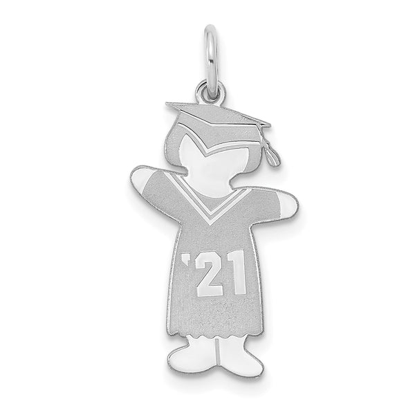 Carat in Karats Sterling Silver Polished Finish Rhodium-Plated Class Of 2021 Girl Cuddle Charm Pendant (22.42mm x 13.16mm)