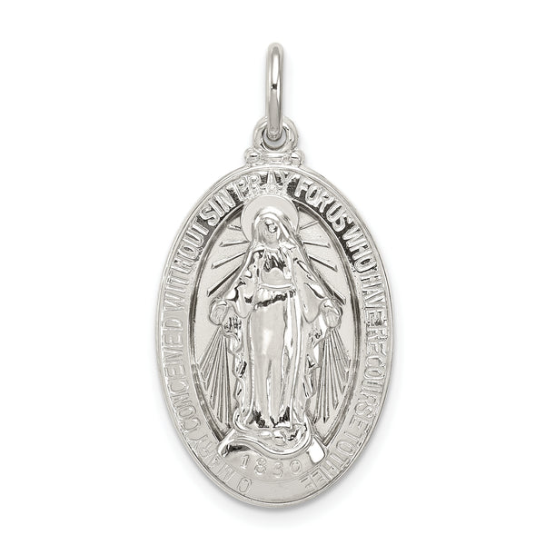 Carat in Karats Sterling Silver Polished Finish Miraculous Medal Pendant (30mm x 16mm)