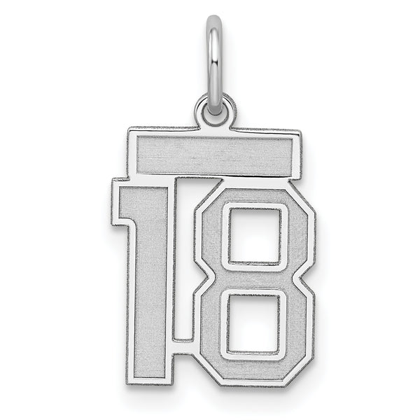 Carat in Karats Sterling Silver Polished Finish Laser Design Rhodium-Plated Satin Number 18 Charm Pendant (19mm x 14mm)