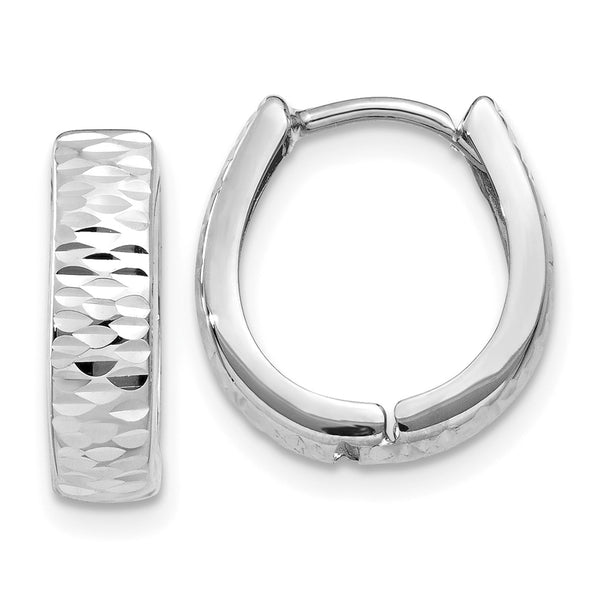 Carat in Karats 14K White Gold Textured And Polished Hinged Hoop Earrings (12mm x 3mm)