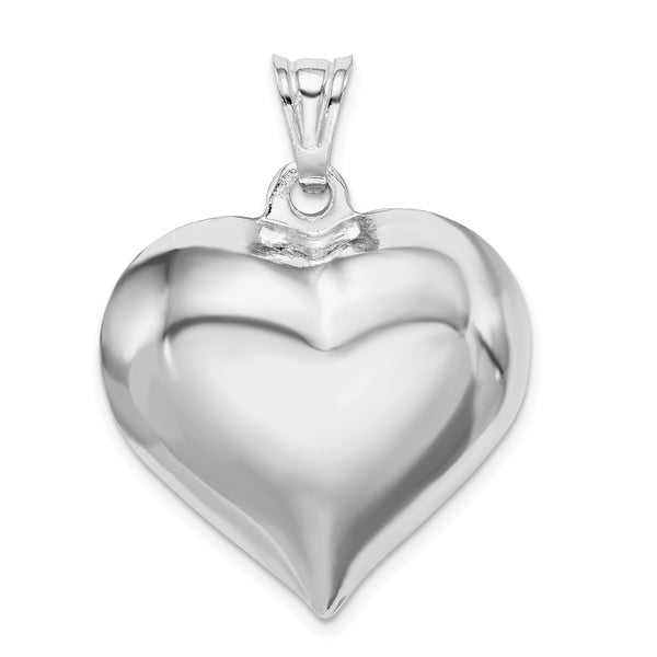 Carat in Karats Sterling Silver Polished Finish Rhodium-Plated Puffed Heart Charm Pendant (29mm x 28mm)