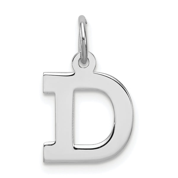 Carat in Karats Sterling Silver Rhodium-Plated Block Letter D Initial Charm Pendant (0.62 Inch x 0.39 Inch)