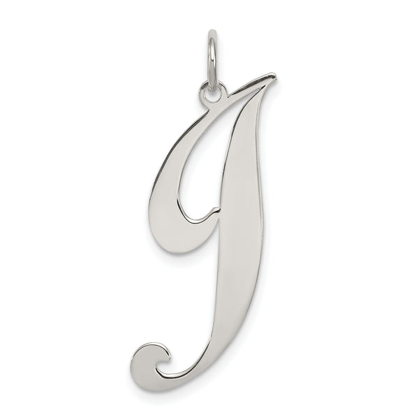 Quilate en quilates Plata de ley chapada en rodio Fancy Script Letter J Initial Charm Pendant (21 mm x 17-24 mm)