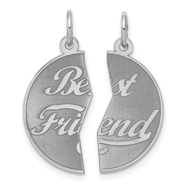 Carat in Karats Sterling Silver Polished Finish Rhodium-Plated 2-Piece Best Friend Disc Charm Pendant (21mm x 10mm)