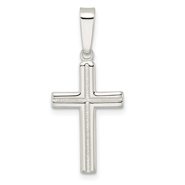 Carat in Karats Sterling Silver Polished And Satin Center Latin Cross Charm Pendant (1.38 Inch x 0.64 Inch)