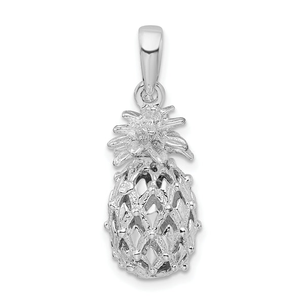 Carat in Karats Sterling Silver Polished Finish 3D Cut-Out Medium Pineapple Charm Pendant (27mm x 10mm)