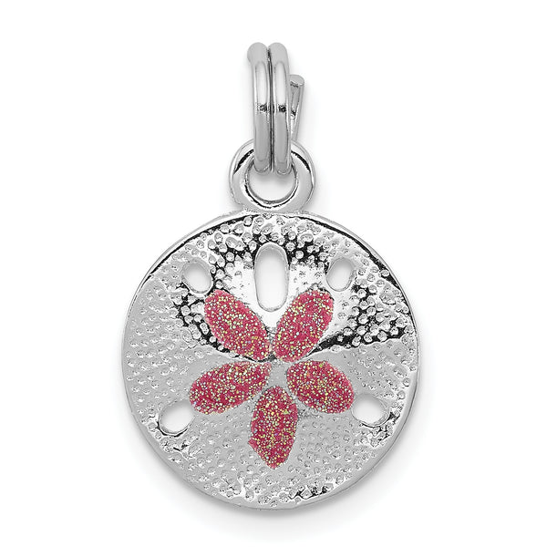 Carat in Karats Sterling Silver Polished Rhodium-Plated Enamel Sand Dollar Charm Pendant (0.62 Inch x 0.51 Inch)