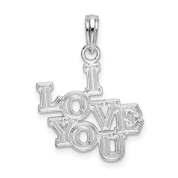 Carat in Karats Sterling Silver Polished Finish Rhodium-Plated I Love You Charm Pendant (16.45 mm)