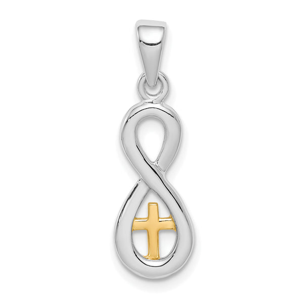 Carat in Karats Sterling Silver Polished Rhodium-Plated Tone Cross Infinity Charm Pendant (0.98 Inch x 0.3 Inch)