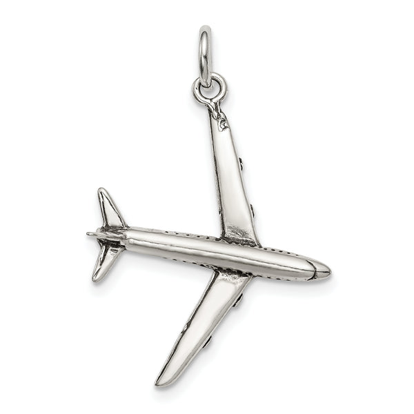 Carat in Karats Sterling Silver Antiqued Airplane Charm Pendant (29mm x 22mm)